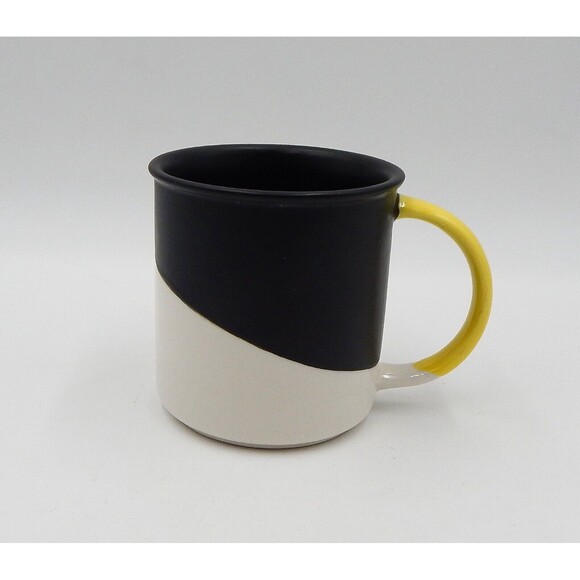 Starbucks Matte Black White Coffee Tea Mug Angle Dipped Glaze Yellow Handle 2017 - Picture 3 of 8